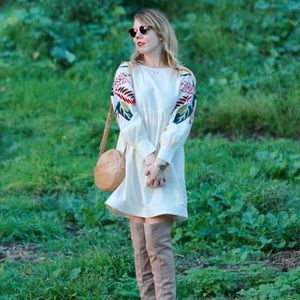 Free People embroidered sleeve babydoll dress S